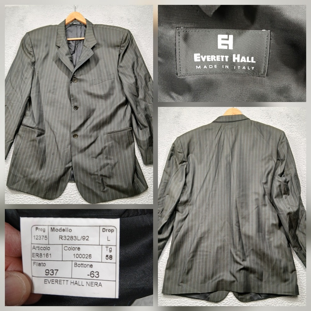 Everett Hall Made in Italy‎ Blazer Men's 58L Gray Pinstripe Wool Cerruti 150's